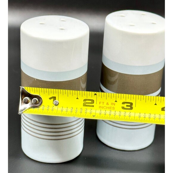 Nautica West End contemporary blue brown stripe pattern salt & pepper stoneware - Picture 6 of 6
